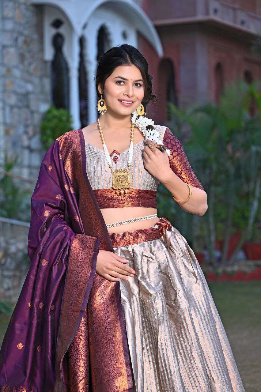 Women's Tussar Silk Patola Print Lehenga Choli Dupatta Set - Image 19